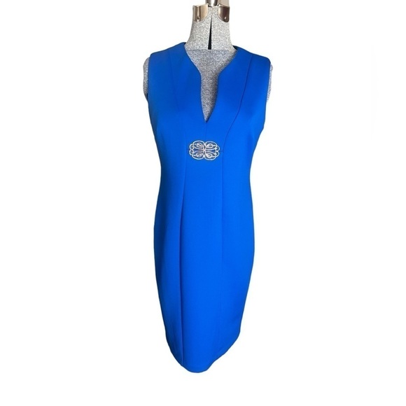 Calvin Klein Women’s V Neck Royal Blue Sheath Dress - Picture 2 of 9
